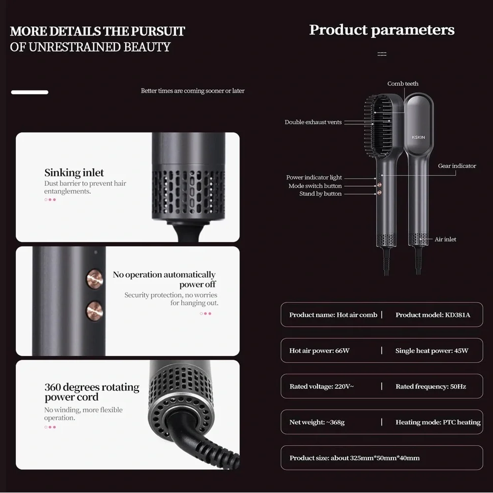 Hair Straightener Brush - Ring Hair Straightener Comb & Hair Dryer 2 in 1